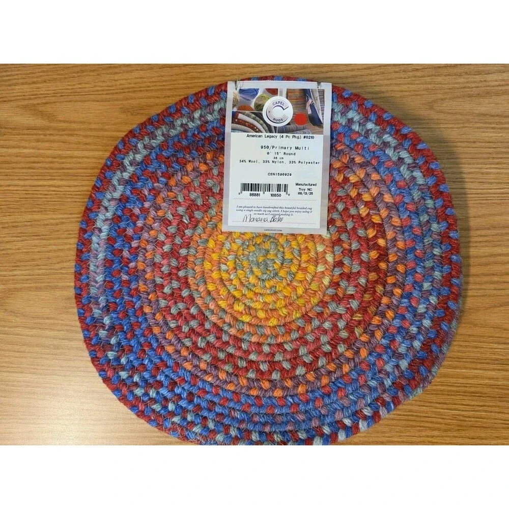 Capel American Legacy Braided Rug Primary Multi Color Chair Pad,Accent Rug 4 Pc